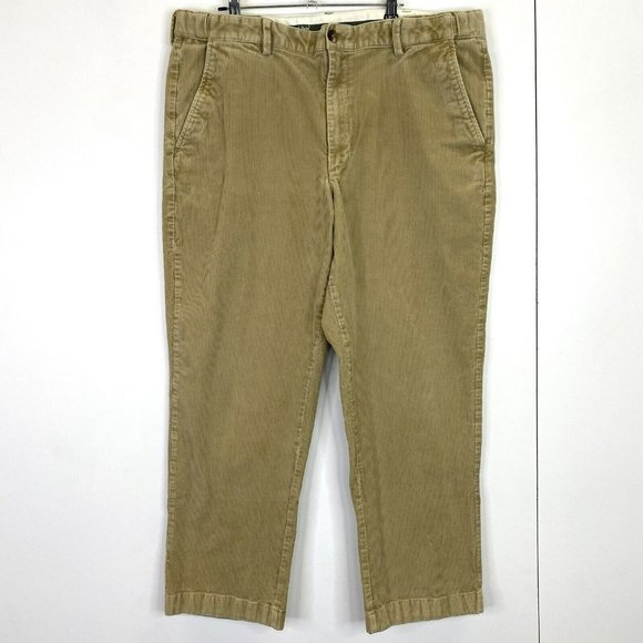 L.L. Bean Corduroy Pants Size 38x28 Comfort Waist Khaki Tan Flat Front